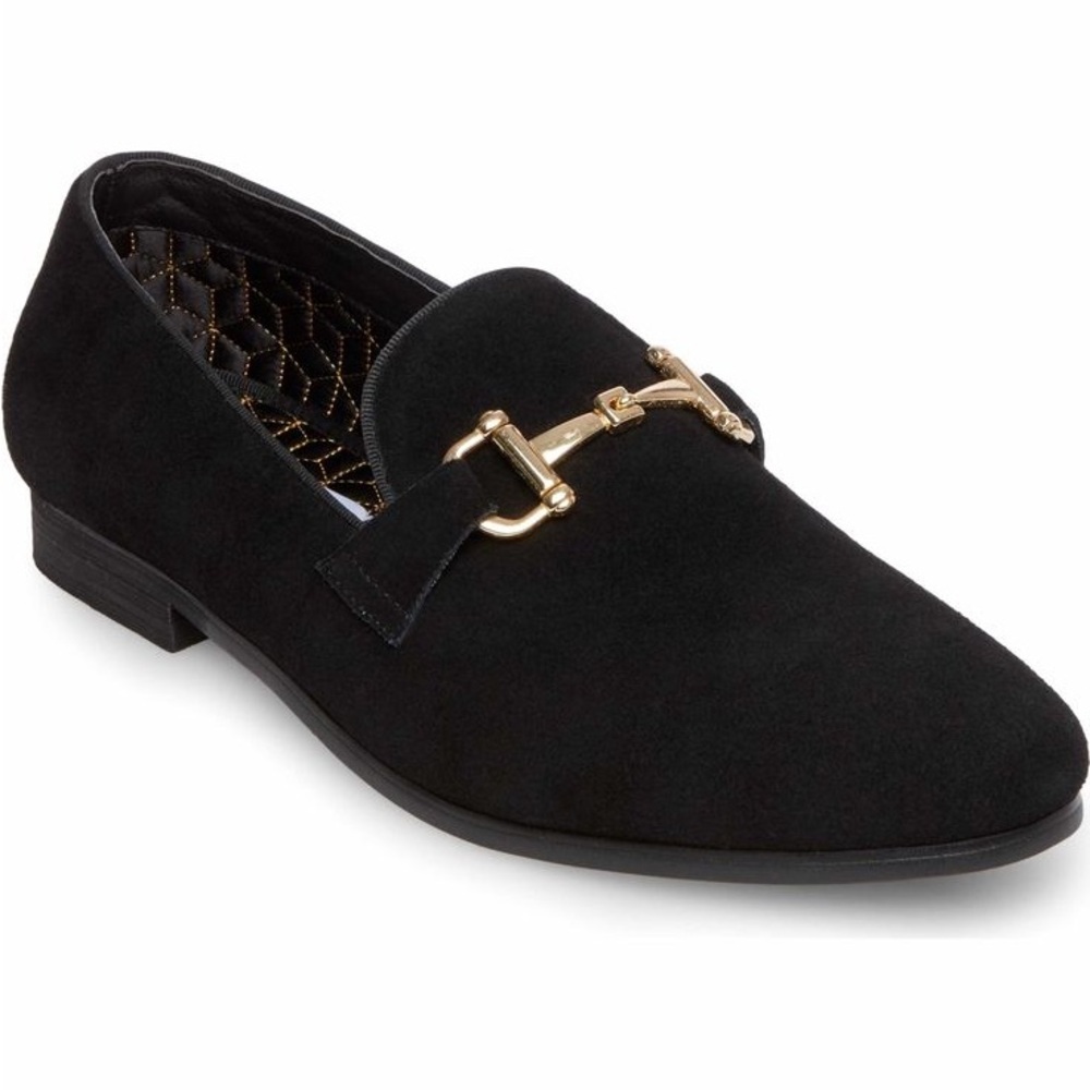 Steve Madden Black Suede Loafers with Gold Bit